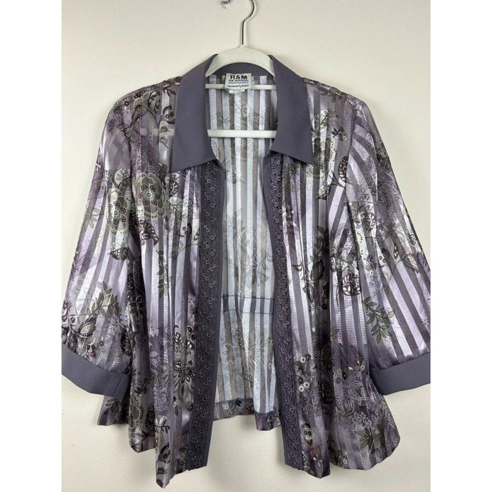 Vintage R&M Richards 16W Petite Purple Floral Sheer Layering Jacket Lacy Open